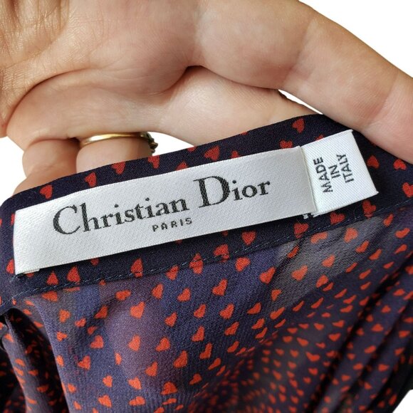 Christian Dior Silk Navy Blue Red Mini Heart Print Midi Skirt Pop Heart AW 2021 - Picture 3 of 16